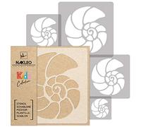 NAKLEO Stencil di Pittura per Bambini, Set di 5 Pezzi da 9x9 a 34x34cm Conchiglia Nautilus Marino, Modelli Plastica e Riutilizzabili di Stanza Decorazione, Sagome DIY Fai-da-te, Mobili Muro Legno