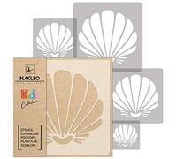 NAKLEO Stencil di Pittura per Bambini, Set di 5 Pezzi da 9x9 a 34x34cm Conchiglia Oceano Marino, Modelli Plastica e Riutilizzabili di Stanza Decorazione, Sagome DIY Fai-da-te, Mobili Muro Legno