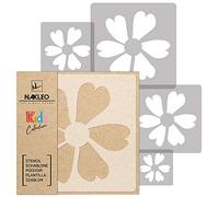 NAKLEO Stencil di Pittura per Bambini, Set di 5 Pezzi da 9x9 a 34x34cm Fiore Pianta Infiorescenza, Modelli Plastica e Riutilizzabili di Stanza Decorazione, Sagome DIY Fai-da-te, Mobili Muro Legno
