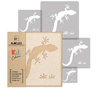 NAKLEO Stencil di Pittura per Bambini, Set di 5 Pezzi da 9x9 a 34x34cm Geco Lucertola Rettile, Modelli Plastica e Riutilizzabili di Stanza Decorazione, Sagome DIY Fai-da-te, Mobili Muro Legno