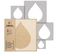 NAKLEO Stencil di Pittura per Bambini, Set di 5 Pezzi da 9x9 a 34x34cm Gocce Lacrima Acqua, Modelli Plastica e Riutilizzabili di Stanza Decorazione, Sagome DIY Fai-da-te, Mobili Muro Legno