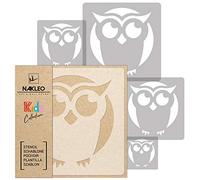 NAKLEO Stencil di Pittura per Bambini, Set di 5 Pezzi da 9x9 a 34x34cm Gufo Owl Animale Uccello, Modelli Plastica e Riutilizzabili di Stanza Decorazione, Sagome DIY Fai-da-te, Mobili Muro Legno
