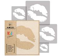 NAKLEO Stencil di Pittura per Bambini, Set di 5 Pezzi da 9x9 a 34x34cm Labbra Rossetto Bocca, Modelli Plastica e Riutilizzabili di Stanza Decorazione, Sagome DIY Fai-da-te, Mobili Muro Legno