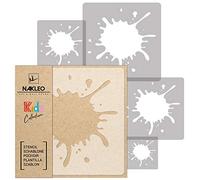 NAKLEO Stencil di Pittura per Bambini, Set di 5 Pezzi da 9x9 a 34x34cm Macchia Schizzi Chiazze, Modelli Plastica e Riutilizzabili di Stanza Decorazione, Sagome DIY Fai-da-te, Mobili Muro Legno