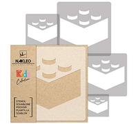 NAKLEO Stencil di Pittura per Bambini, Set di 5 Pezzi da 9x9 a 34x34cm Mattone di Costruzione, Modelli Plastica e Riutilizzabili di Stanza Decorazione, Sagome DIY Fai-da-te, Mobili Muro Legno