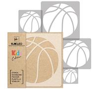 NAKLEO Stencil di Pittura per Bambini, Set di 5 Pezzi da 9x9 a 34x34cm Pallone Pallacanestro Sport, Modelli Plastica e Riutilizzabili di Stanza Decorazione, Sagome DIY Fai-da-te, Mobili Muro Legno
