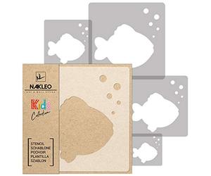 NAKLEO Stencil di Pittura per Bambini, Set di 5 Pezzi da 9x9 a 34x34cm Pesce Pagliaccio Nemo, Modelli Plastica e Riutilizzabili di Stanza Decorazione, Sagome DIY Fai-da-te, Mobili Muro Legno