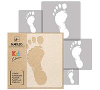 NAKLEO Stencil di Pittura per Bambini, Set di 5 Pezzi da 9x9 a 34x34cm Piedi Impronte, Modelli Plastica e Riutilizzabili di Stanza Decorazione, Sagome DIY Fai-da-te, Mobili Muro Legno