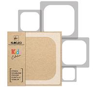 NAKLEO Stencil di Pittura per Bambini, Set di 5 Pezzi da 9x9 a 34x34cm Quadrato Arrotondato Retro, Modelli Plastica e Riutilizzabili di Stanza Decorazione, Sagome DIY Fai-da-te, Mobili Muro Legno