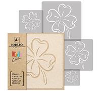 NAKLEO Stencil di Pittura per Bambini, Set di 5 Pezzi da 9x9 a 34x34cm Quadrifoglio Pianta Fiore, Modelli Plastica e Riutilizzabili di Stanza Decorazione, Sagome DIY Fai-da-te, Mobili Muro Legno
