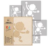 NAKLEO Stencil di Pittura per Bambini, Set di 5 Pezzi da 9x9 a 34x34cm Scimmia Jungle Ape, Modelli Plastica e Riutilizzabili di Stanza Decorazione, Sagome DIY Fai-da-te, Mobili Muro Legno