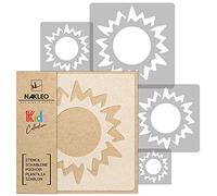 NAKLEO Stencil di Pittura per Bambini, Set di 5 Pezzi da 9x9 a 34x34cm Sole Sunlight Star, Modelli Plastica e Riutilizzabili di Stanza Decorazione, Sagome DIY Fai-da-te, Mobili Muro Legno