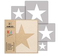 NAKLEO Stencil di Pittura per Bambini, Set di 5 Pezzi da 9x9 a 34x34cm Stella Bandiera Cinque Punte, Modelli Plastica e Riutilizzabili di Stanza Decorazione, Sagome DIY Fai-da-te, Mobili Muro Legno