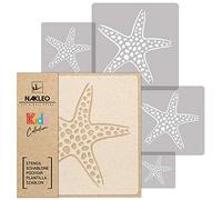 NAKLEO Stencil di Pittura per Bambini, Set di 5 Pezzi da 9x9 a 34x34cm Stella Marina Animale, Modelli Plastica e Riutilizzabili di Stanza Decorazione, Sagome DIY Fai-da-te, Mobili Muro Legno