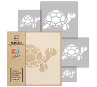 NAKLEO Stencil di Pittura per Bambini, Set di 5 Pezzi da 9x9 a 34x34cm Tartaruga Animale Fauna, Modelli Plastica e Riutilizzabili di Stanza Decorazione, Sagome DIY Fai-da-te, Mobili Muro Legno