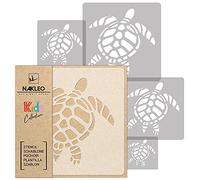 NAKLEO Stencil di Pittura per Bambini, Set di 5 Pezzi da 9x9 a 34x34cm Tartaruga di Mare Animale, Modelli Plastica e Riutilizzabili di Stanza Decorazione, Sagome DIY Fai-da-te, Mobili Muro Legno