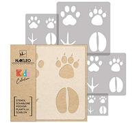 NAKLEO Stencil di Pittura per Bambini, Set di 5 Pezzi da 9x9 a 34x34cm Tracce di Zampe Animale, Modelli Plastica e Riutilizzabili di Stanza Decorazione, Sagome DIY Fai-da-te, Mobili Muro Legno