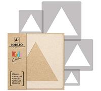 NAKLEO Stencil di Pittura per Bambini, Set di 5 Pezzi da 9x9 a 34x34cm Triangolo Geometrico Triangolare, Modelli Plastica e Riutilizzabili di Stanza Decorazione, Sagome Fai-da-te, Mobili Muro Legno