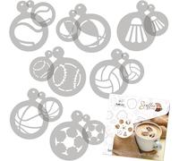NAKLEO Stencil per Caffè e Biscotti Decorazione, 14 Pezzi 7x7 e 11x11cm, Stampini Plastica e Riutilizzabili, Sport Calcio Palline, DIY Modello Latte Art Accessori, Cappuccino Torte Dolci Pasticceria