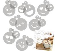 NAKLEO Stencil per Caffè e Biscotti Decorazione, 14 Pezzi 7x7 e 11x11cm, Stampini Plastica e Riutilizzabili, Emozione Emoji Emoticon, DIY Modello Latte Art Accessori Cappuccino Torte Dolci Pasticceria