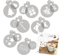 NAKLEO Stencil per Caffè e Biscotti Decorazione, 14 Pezzi 7x7 e 11x11cm, Stampini Plastica e Riutilizzabili, Natale Inverno Vacanze, DIY Modello Latte Art Accessori, Cappuccino Torte Dolci Pasticceria