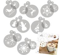 NAKLEO Stencil per Caffè e Biscotti Decorazione, 14 Pezzi 7x7 e 11x11cm, Stampini Plastica e Riutilizzabili, Inverno Fiocco di Neve, DIY Modello Latte Art Accessori, Cappuccino Torte Dolci Pasticceria