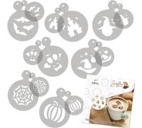 NAKLEO Stencil per Caffè e Biscotti Decorazione, 14 Pezzi 7x7 e 11x11cm, Stampini Plastica e Riutilizzabili, Halloween, DIY Modello Latte Art Accessori, Cappuccino Torte Dolci Pasticceria
