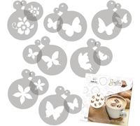 NAKLEO Stencil per Caffè e Biscotti Decorazione, 14 Pezzi 7x7 e 11x11cm, Stampini Plastica e Riutilizzabili, Farfalle Ali Animali, DIY Modello Latte Art Accessori, Cappuccino Torte Dolci Pasticceria