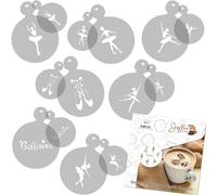 NAKLEO Stencil per Caffè e Biscotti Decorazione, 14 Pezzi 7x7 e 11x11cm, Stampini Plastica e Riutilizzabili, Ballerine Balletto, DIY Modello Latte Art Accessori, Cappuccino Torte Dolci Pasticceria