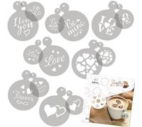 NAKLEO Stencil per Caffè e Biscotti Decorazione, 14 Pezzi 7x7 e 11x11cm, Stampini Plastica e Riutilizzabili, Amore San Valentino, DIY Modello Latte Art Accessori, Cappuccino Torte Dolci Pasticceria