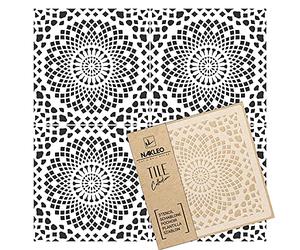 NAKLEO Stencil per Piastrelle per Pittura 33x33cm, Alamo Tradizionale Cerchio Pizzo, Modello Geometrico Plastica e Riutilizzabile, Fai Da Te Decorazioni Casa, Pavimento Pareti Muro Legno