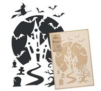 NAKLEO Stencil per Pittura di Halloween 43x64cm, Casa Spaventosa Modello per Pareti Grandi Dimensioni, Plastica e Riutilizzabile Fai Da Te Decorazioni Casa, Mobili Muro Legno Porte Finestre
