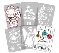 Nakleo Stencil per Pittura di Natale, 5 Pezzi 21x30cm, Modelli Natalizi Plastica e Riutilizzabili, Spruzzare Neve Artificiale, Disegno DIY Artigianato Decorazione Finestra Pareti Porta Legno Carte