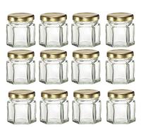 Nakpunar 12 Vasetti Vetro Esagonale per Monodose Miele 45 ml con Tappo Oro, Eleganti, Wedding Favor Jar Set, Spice Jar Set, 4.4 cm x 5.1 cm