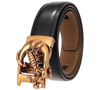NALANY Cintura a Scatto con Cricchetto Scorrevole per Uomo con Fibbia Automatica D E Scorpione in Oro Intagliato Cinghia in Vita Regolabile per Jeans Casual(120cm/waist:41", Black~02)