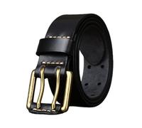 NALANY Cintura da Uomo a Doppio Ardiglione in Stile retrò, Fatta a Mano Cinturino in Pelle a 2 Fori con Fibbia a Rullo 3,8cm di Larghezza E 4mm di Spessore(125cm/49, Black)