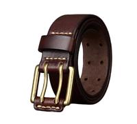 NALANY Cintura da Uomo a Doppio Ardiglione in Stile retrò, Fatta a Mano Cinturino in Pelle a 2 Fori con Fibbia a Rullo 3,8cm di Larghezza E 4mm di Spessore(115cm/45, Coffee)