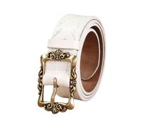 NALANY Cintura Western per Uomo/Donna, 33mm di Larghezza Cinture in Pelle di Campagna da Cowboy con Fiore in Rilievo con Fibbia Vintage in Filigrana d'oro(115cm/45, White)