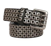 NALANY Cinture Con Occhiello E Borchie Rivetto Cavo Cinghia Plus Size 3,8cm Di Larghezza Extra Lunga 105-150cm Cintura in Pelle Con Fori E Fibbia a 3 Punte(125cm/49, Black)