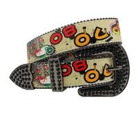 NALANY Donna Uomo Cintura In Pelle Occidentale Con Borchie Cinghia Con Motivo Street Graffiti Fibbia Con Strass Per Jean Cowboy 38 Mm Di Larghezza(115cm/45, Graffiti)