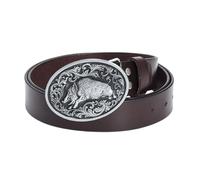 NALANY Stile Moda Cinture con Fibbia Occidentale Vintage Floreale Inciso Animale Cinghiale Modello Cintura in Pelle per Unisex,35mm di Larghezza(100cm/39, Brown)