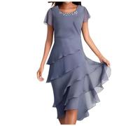 NaLatia Abiti da Cerimonia Taglie Forti da Donna Abito da Cocktail con Mantella in Chiffon Abito da Sera al Ginocchio