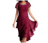 NaLatia Abito da Donna Elegante A Strati con Maniche A Balze, Abito A Balze A Tre Quarti, Abiti A Strati da Donna