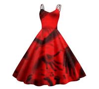 NaLatia Abito da donna per Halloween, rosso, bianco, oversize, stampa sanguinosa, elegante, sexy, rockabilly, spaventoso, strega, vampiro, zombie, costume da sposa medievale, gotico