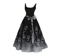 NaLatia Abito da donna per Halloween, rosso, bianco, oversize, stampa sanguinosa, elegante, sexy, rockabilly, spaventoso, strega, vampiro, zombie, costume da sposa medievale, gotico