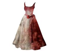 NaLatia Abito da donna per Halloween, rosso, bianco, oversize, stampa sanguinosa, elegante, sexy, strega, vampiro, zombie, costume da sposa medievale, gotico, abbigliamento