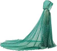 NaLatia Abito Medievale Donna - Mantello da sposa con cappuccio mantello lungo posteriore da sposa tulle elfo abito cappella velo mantilla