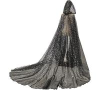 NaLatia Abito Medievale Donna - Mantello da sposa con cappuccio mantello lungo posteriore da sposa tulle elfo abito cappella velo mantilla