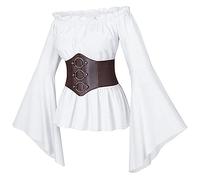 NaLatia Camicetta da donna rinascimentale vittoriana con volant a vita boho pirata camicia con cintura a maniche lunghe gotiche maniche svasate per Halloween pirata costumi cosplay