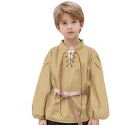 NaLatia Camicia da Pirata per Bambini con Lacci e Colletto Ritto - Bianco Camicia Medievale